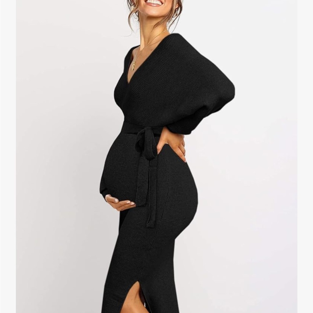 Elegant Black Maternity Sweater Dress, Size XL - Picture 2 of 7
